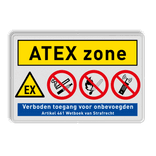 Veiligheidsbord ATEX zone Waarschuwing voor ontploffingsgevaar met verbodspictogrammen