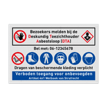 Bouwplaatsbord Asbestsloop, Bezoekers melden bij DTA met PBM pictogrammen