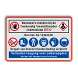Bouwplaatsbord Verontreinigd grond, Bezoekers melden bij DLP met PBM pictogrammen