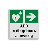 BHV Reddingsbord - AED aanwezig met pijl en tekst