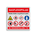 Veiligheidsbord gasfles opslag met tekst en symbolen - reflecterend