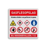 Veiligheidsbord Gasflesopslag met 8 pictogrammen