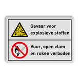 Veiligheidsbord Gevaar voor explosieve stoffen, vuur, open vlam en roken verboden