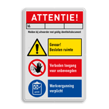 Veiligheidsbord Waarschuwing besloten ruimte, verboden toegang en werkvergunning verplicht