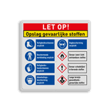 Veiligheidsbord Opslag gevaarlijke stoffen met PBM maatregelen