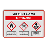 Veiligheidsbord Vulpunt leiding licht ontvlambare stoffen en 3 GHS pictogrammen