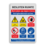 Veiligheidsbord Besloten ruimte toegang met veiligheidsinstructies