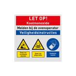 Veiligheidsbord LET OP! Koolmonoxide veiligheidsinstructie met 3 pictogrammen