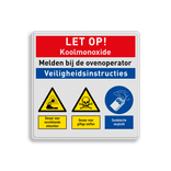 Veiligheidsbord LET OP! Koolmonoxide veiligheidsinstructie met 3 pictogrammen