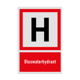 Brand bord met pictogram en tekst Bluswaterhydrant met tekst