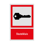 Brand bord Sleutelkluis met tekst