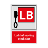 Bord met pictogram en tekst Locatie Luchtbehandeling schakelaar