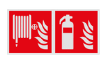 Brand bord met pictogram Brandslang en Blusapparaat