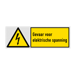 Veiligheidsbord met pictogram en tekst Gevaar voor elektrische spanning