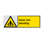 Veiligheidsbord met pictogram en tekst Gevaar voor beknelling
