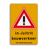 Verkeersbord in-/uitrit bouwverkeer - RVV J37 gevaar - reflecterend