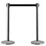 Afzetpaal chroom met lint zwart 2,3 meter - set 2 stuks