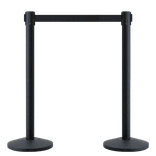 Afzetpaal staal zwart met uittrekbaar lint zwart 2 meter - compleet set 2 stuks
