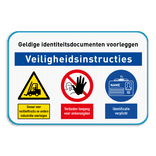 Toegangsbord met veiligheidsinstructie en 3 pictogrammen