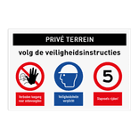 PRIVÉ TERREIN veiligheidsbord met 3 pictogrammen