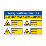 Veiligheidsbord met veiligheidsinstructie voor machinegebruik en 4 pictogrammen