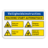 Veiligheidsbord met veiligheidsinstructie voor machinegebruik en 4 pictogrammen