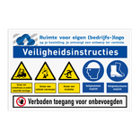 Veiligheidsbord met logo en diverse veiligheidsinstructies