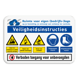 Veiligheidsbord met logo en diverse veiligheidsinstructies