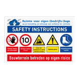 Panneau de sécurité avec SAFETY INSTRUCTIONS et logo d'entreprise