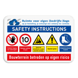 Panneau de sécurité avec SAFETY INSTRUCTIONS et logo d'entreprise