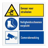 Veiligheidsbord met 3 pictogrammen met instructie