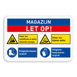 Veiligheidsbord voor magazijn met 4 pictogrammen + banners