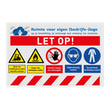 Veiligheidsbord voor magazijn met 5 pictogrammen + banners en logo