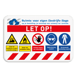 Veiligheidsbord voor magazijn met 5 pictogrammen + banners en logo