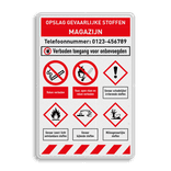 Vlak ADR bord OPSLAG GEVAARLIJKE STOFFEN | 6 veiligheidspictogrammen
