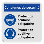 Panneau d'obligation avec instructions | Protection auditive et oculaire obligatoire