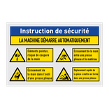 Panneau de sécurité avec 4 symboles et bannière