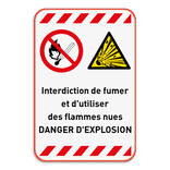 Panneau d'avertissement - interdiction de fumer et d'utiliser des flammes nues - risque d'explosion