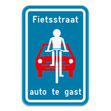 Fietsstraatbord - auto te gast