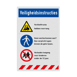 Veiligheidsbord voor bezoekers met 3 veiligheidsinstructies