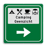 Informatiebord sanitairgebouw en afvalplaats + pijl - reflecterend