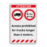Verkeersbord geen toegang voor vrachtwagens langer dan 6 meter (Engels) - reflecterend
