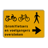 Omleidingsbord - (brom-)fietsers en voetgangers rechts oversteken - Werk in uitvoering