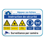 Panneau de sécurité avec logo et diverses instructions de sécurité