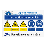 Panneau de sécurité avec logo et diverses instructions de sécurité