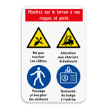 Panneau de sécurité de terrain | Logo + 4 pictogrammes et texte