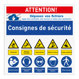 Panneau de sécurité avec instruction de sécurité et 10 pictogrammes