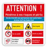 Panneau d'avertissement - Interdit aux personnes non autorisées avec 6 pictogrammes