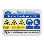 Panneau de sécurité avec logo et diverses instructions de sécurité