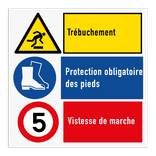 Panneau de sécurité avec 3 pictogrammes et instructions